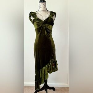 Cider Asymmetrical Velvet Dress in Deep Green
